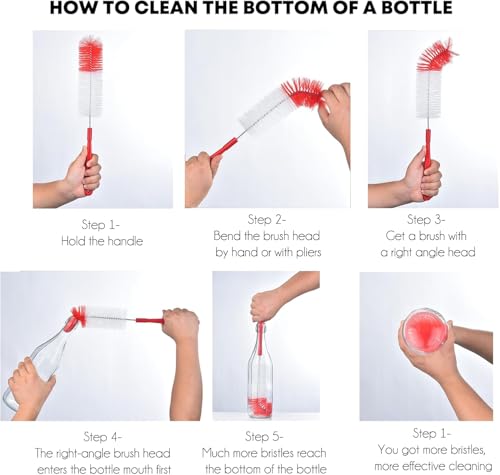 ALINK 8-Pack Red Bottle Brush Cleaner Set - Long Cleaning Brush for Narrow Neck Wine/Beer Bottles, Thermos, Hummingbird Feeder, Spout, Lids and Straws