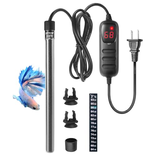 HITOP Compact Submersible Aquarium Heater -200W Digita Heater for Fish Tank Turtle Tank, for Saltwater and Fresh Water with Temperature Controller - size: (30-50Gal) 200W