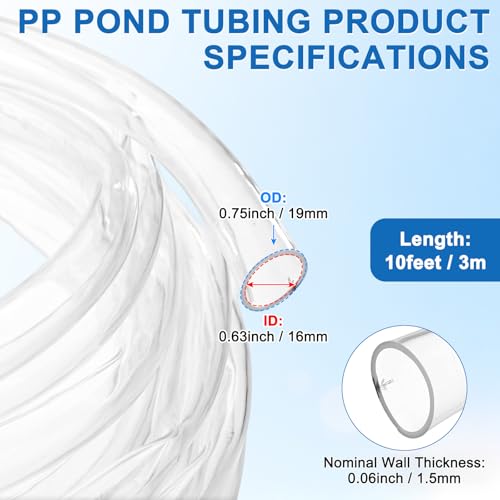 M METERXITY Vinyl Tubing 16mm ID x 19mm OD 10ft Flexible Plastic Tube with 2 Hose Ties, Lightweight Hybrid PVC Hose for Water Gardening/Airline/Aquarium Tubing [Clear] - size: 16mm ID x 10ft
