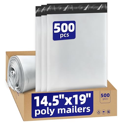 500pcs Poly Mailers 14.5x19 For Ecommerce Shipping,Online Retail Packaging,Business Mailing,PE Tear Resistant Waterproof Adhesive Self Seal Bag,Bags Envelopes Clothing Package,Large,White - color: White, size: 14.5" x 19"500pcs