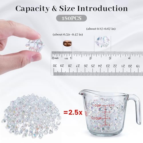 FUTUREPLUSX 180PCS Iridescent Fake Ice Rocks – Clear Acrylic Fake Ice & Plastic Gems for Vases, Table Scatter & Gems/Jewels for Crafts, Wedding Centerpieces, Fish Tank & Home Decor