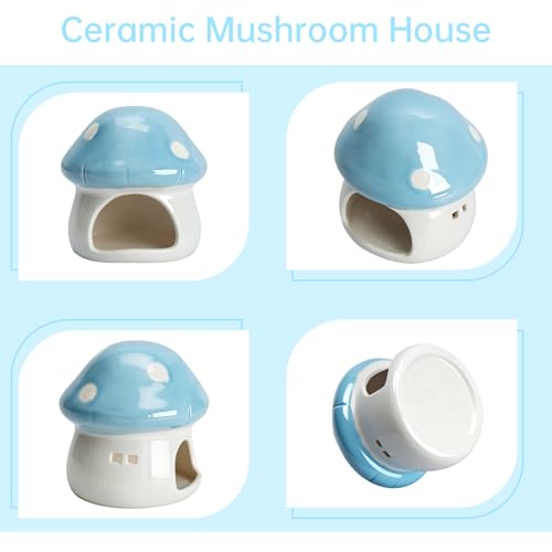 AnRui Ceramic Mushroom Aquarium Decor Cute House Betta Fish Tank Accessories Decoration Hideout Cave for Small Fish, Shrimp, Goldfish and Reptiles, Easy to Clean (Blue, Small) - color: Blue, size: Small