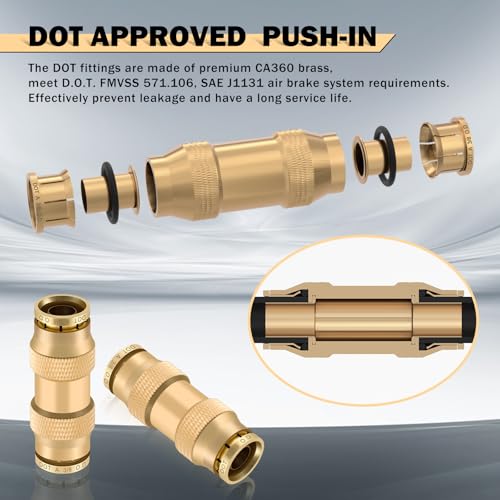CheeMuii 23 PCS Brass DOT Air Line Fittings with 30FT 1/4" and 20FT 3/8" DOT Air Line Kit Push Lock Quick Connect Fittings with Pneumatic Tubing Set - size: 25 PCS