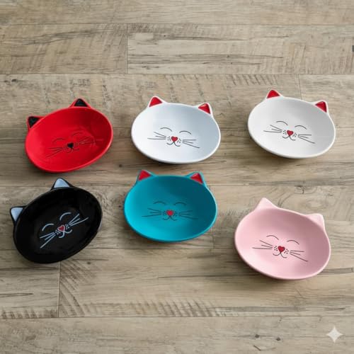 Park Life Designs Oscar Cat Dish - Feeding Bowls - Cat Shaped Food and Water Bowls for Cats (Red) - color: Red