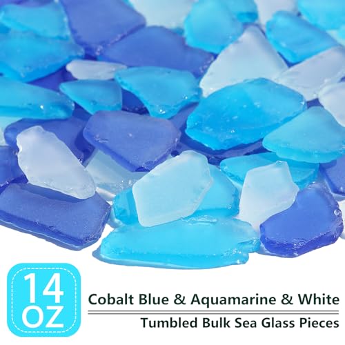 QYGL Sea Glass for Crafts - 14oz Frosted Seaglass Pieces - Vase Filler and Aquarium Ornament, DIY Craft Supplies for Art, Beach Weddings, and Home Decor (Cobalt Blue, Aquamarine, White) - color: Cobalt Blue, Aquamarine, White