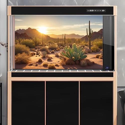 Reptile Habitat Background Sunset Desert Tank Decors Saguaro Cactus Arid Mountain Range Terrarium Background Cacti Sand Dunes Aquarium Background Desert Mountain Fish Tank Background 30x12in - color: Orange, size: 30(W)x12(H)in
