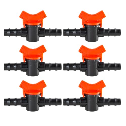 6 PCS Barbed Ball Valve 1/2 Inch ID In Line Barbed Ball Valve Shut Off Switch for Drip Irrigation and Aquariums with Hose Barb to Control Water Flow