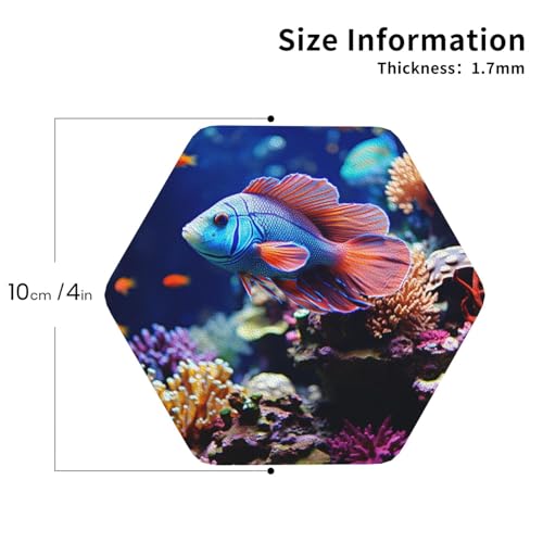 Drink Coasters Set of 4 Leather Coasters for Drinks Coral Reef Fish Aquarium Round Cup Mat Pad Easy Clean Bar Coasters Heat Resistant Funny Cup Coasters for Tabletop Protection,4 Inches - color: Hexagon