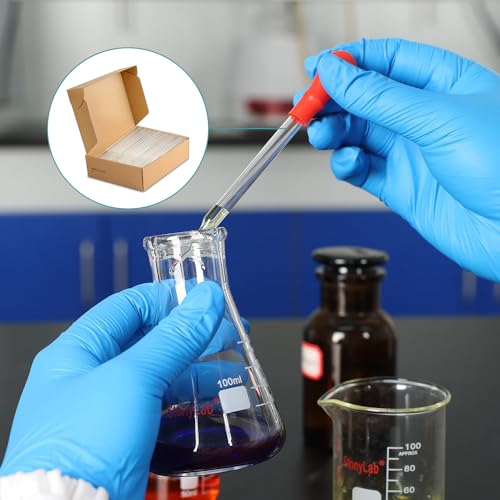 StonyLab Glass Dropper Pipettes, Thick Borosilicate Glass Dropping Pipettes 3ml Non-Graduated Liquid Transfer Pipettes for Laboratory Chemistry, Set of 100