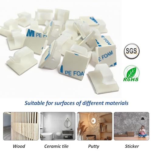 150 PCS Adhesive Cable Wire Clips Black, Outdoor Cable Management Wire Organizer Cord Holder for Under Desk, Car, Wall, TV PC Ethernet Cable (White) - color: White