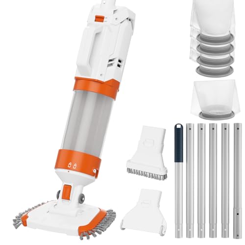 Cordless Pool Vacuum-True Powerful Suction 18.9GPM, 130inch, 1H Runtime, 25µm Fluff Ultra Fine Filter,Handheld Rechargeable Hot Tub Cleaner with Poles for Above Ground&Inground Pool - color: White