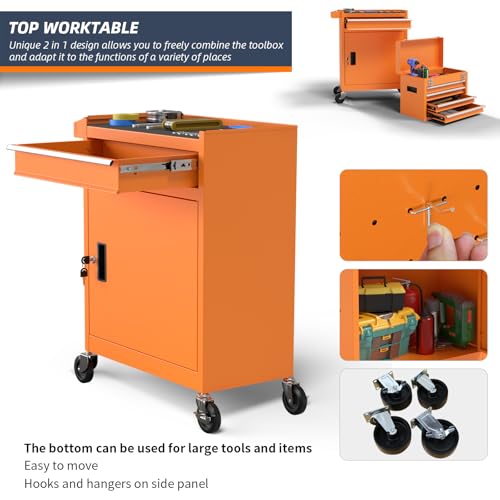 5-Drawer High Capacity Rolling Tool Chest, Removable Cabinet Storage Tool Box with Wheels and Drawers, Detachable Toolbox with Lock for Mechanics Garage Workshop and Tool Room (Orange) - color: Orange