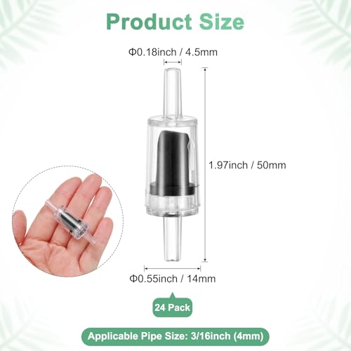 M METERXITY 24-Pack Aquarium Air Check Valve, Plastic One Way Non-Return Valves Air Valve Air Tubing Accessories Air Pump Accessories for 3/16" Airline Tubing Fish Tank [Clear Black]