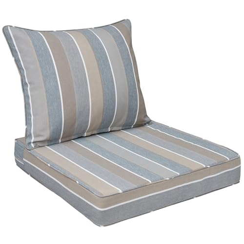 FUNHOME Outdoor Seat Cushion Set 24 x 24 x 4 Inch,Water Resistant Outdoor Chair Cushions for Patio Furniture,Thick Deep Seating Pads for Outside Chair Sofa Couch, Grey Stripe - color: Grey Stripe