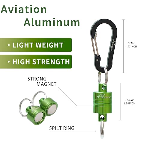 GOODCAT Strongest Magnetic Fly Fishing Net Release - Retractable Coiled Lanyard with Carabiner, Magnet Keychain Clip Retractor - color: A:Green