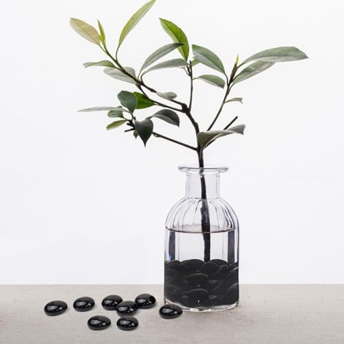 FANTIAN 1lb Black Glass Marbles for Vase, 100 pcs Black Flat Glass Beads, Decorative Pebbles for Vase Fillers, Fish Tank, Plants, Flower Pots, Fountains, Crafts, Aquarium Rocks and Home Decor - color: Black, size: 1 Pound