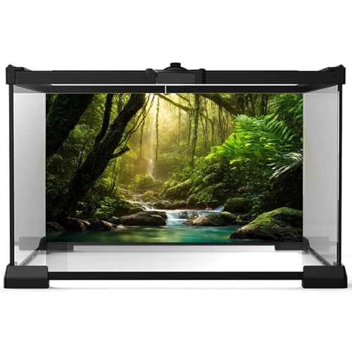 Jungle Aquarium Background Waterfall Flowing Turquoise Water Terrarium Backgrounds Tropical Rainforest Jungle Landscape Fish Tank Background Deep Foggy Misty Forest Reptile Tank Backgrounds 24x12in - color: Moss_Green, size: 24(W)x12(H)inches/ 60(W)*30cm(
