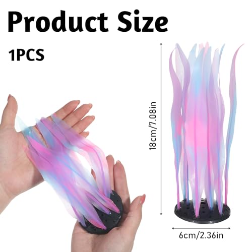 Glowing Aquarium Kelp Plant, Glow Fish Tank Decorations Soft Silicone Coral Decor Realistic Glowing Coral Fish Tank Ornament Aquarium Decorations for Fishes Tanks Decor Accessories, Pinkish Purple