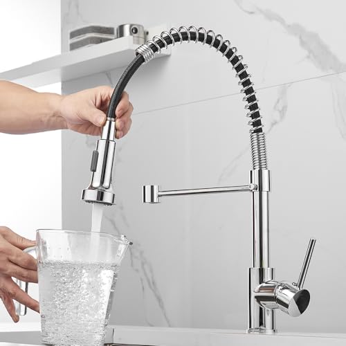 Spring Kitchen Sink Faucet Commercial Single Handle Single Lever Kitchen Faucet with Pull Down Sprayer, Polished Chrome Kitchen Faucets - color: D - Chrome