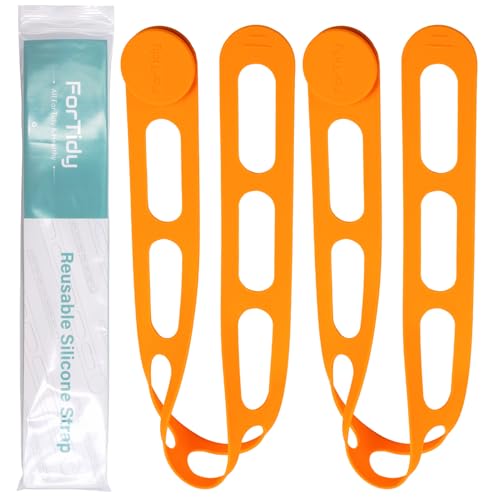 FORTIDY Silicone Latch Strap for Slow Cooker Lid, Pot, Bento Box, 21.65 in Reusable Elastic Self-Lock Silicone Tie for Bundling or Organizing Curtain, Cords, Yoga Mat, Camping Mat (Orange, 2pcs) - color: Orange*2