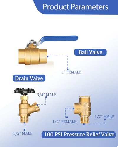 1"x 11"Well Pressure Tank Tee Kit with 40-60Psi Pressure Switch, Ball Valve, Pressure Gauge, Relief Valve, Drain Valve, Check Valve, Male Adapter, Well Tank Tee Kit for Tank with Diameters Up to 16"