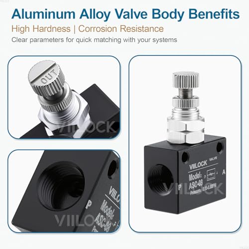 Pneumatic Air Flow Control Valve, PT1/4 Speed Regulating One-Way Throttle Valve ASC-08 - size: PT1/4