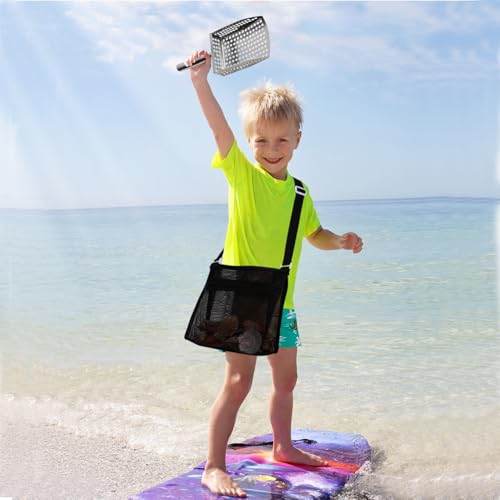 MUYIZI Sand Sifter Shovel with Mesh Beach Bag, Detachable Beach Scoop for Shell Collecting, Shark Teeth Sifter Dipper, Shell Scooper for Beach Multi-Use Sifting Tool Beach Toy for Kids & Adults(Black) - color: Black