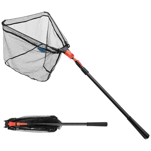 SAN LIKE Fishing Net Fish Landing Net Collapsible Fish Net with Anti-Slip Telescoping Rubber Pole Handle for Kids Adults in Saltwater Freshwater Multi-Size Extending to 37/42/43/51/69/71/89/98inch - color: Orange Fiberglass Pole,Length 53.14" to 98.42"