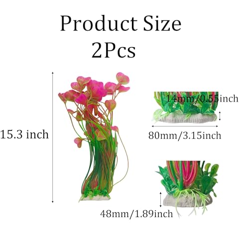 2Pcs Plastic Fish Tank Plants, Extra Large Artificial Aquarium Plants, Tall Seaweed Decorations, Realistic Aquatic Decor for Freshwater and Saltwater Aquarium(Pink)