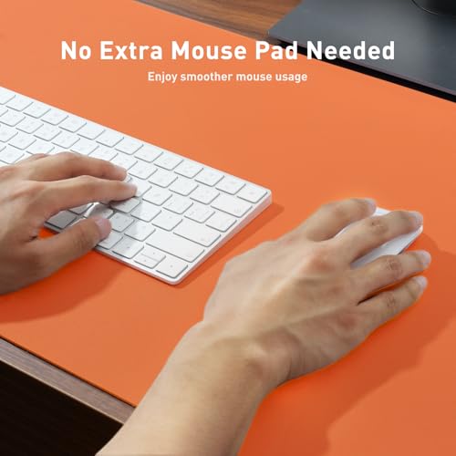 Aothia Leather Desk Pad Protector, Mouse Pad, Office Desk Mat, Non-Slip PU Leather Desk Blotter, Laptop Desk Pad, Waterproof Desk Writing Pad for Office and Home (23.6" x 13.7", Hermes Orange) - color: Hermes Orange, size: 23.6" x 13.7"