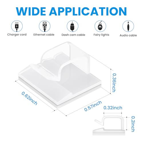 30 Pcs Adhesive Cable Clips for Cord Management Under Desk Nightstand Phone PC Charger Plug Speaker TV Cord Holder Keeper Hook Wall Wire Organizer Car Dash Cam Ethernet Christmas Light (Clear, Small) - color: Clear, size: Small