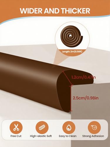 Baby Proof Edge Corner Protector, 6.56FT 0.47''Th L-Shape Furniture Corner & Edge Safety Bumper with 6 Corners, Pre-Taped, Soft NBR Rubber Foam Desk Edge Cushion Wall Corner Protector (Coffee) - color: Dark Brown, size: 0.47''Th (6.56ft)