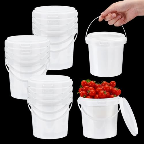 12 Pcs White Plastic Bucket with Lid and Handle, Food Grade Buckets with Lids, Ice Cream Containers Food Safe Bucket for Multipurpose Storage Paint Water Art Crafts Projects (1 Quart) - size: 1 Quart
