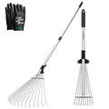 VIVOSUN 2-Piece Leaf Rake Set - Adjustable Garden/Camping Rake with 15/9 Tines, Collapsing Tines & Telescopic Handle (64'' & 30'') - style: 64'' & 30'' Leaf Rake Set