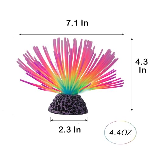 COLORLIFE Glow Rainbow Sea Urchin Aquarium Decor - Realistic Silicone Ornament with Weighted Base for Freshwater & Saltwater Fish Tanks