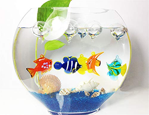 Fish Tank Ornaments Color Bubble Fish Miniature Hand Blown Tropical Fish Figurine Art Glass Sea Animals Collection,Set of 6 for Small and Medium Fish Tanks (2) - color: Multicolored-1