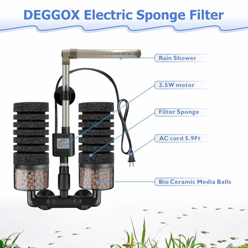 Aquarium Electric Sponge Filter with Submersible Water Pump Silence Motor for Shrimps,Bettas with Bio Ceramic Media Balls and 2 Spare Sponge,Venturi Nozzle and Rain Mode (S for 10-20 Gal) - size: 10 to 20 Gallons