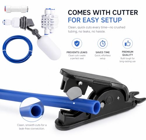 RO/DI Float Valve Kit for Reef Tank & Aquarium ATO – Auto Top Off System for Reverse Osmosis – Includes Shut-Off Valve, Float and check Valves, Tubing & Cutter