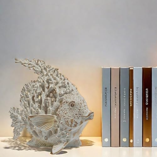 VVGIFTS Beach Coastal Decor Coral Reef Angelfish Home Office Desk Decor Sculpture Statue for Tabletop Shelf Bathroom Decoration Ornament Gift (White) - color: White