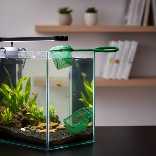 Square Frame Aquarium Fish Net with Green Mesh (1 PC) - size: 7.48 x 2.56 x 2.56"