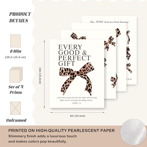LARTSFRO Coquette Leopard Bow Wall Art Decor Posters, Y2K Cheetah Print Room Decor Aesthetic Bible Verses Inspirational Wall Art for Teen Girls Bedroom Dorm Bathroom, 10x8 Inch Set of 4 Pcs Cheetah Bow Pictures (UNFRAMED) - color: leopard bow, size: 8X10i