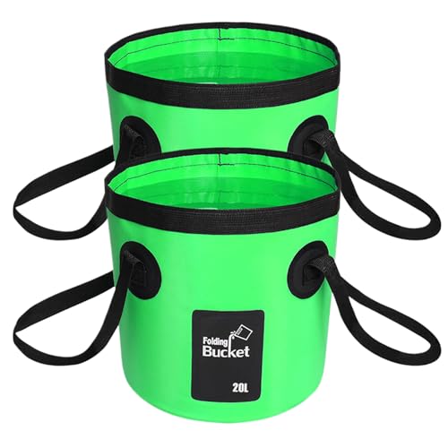 BANCHELLE Collapsible Bucket Water Container Portable Folding Camp Wash Basin for Outdoor Traveling Hiking Fishing Car Washing Gardening Camping 2 PCS - color: Green