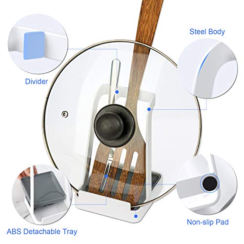 NiHome Versatile Pot Lid Ladle Holder Multipurpose Spatula Pad Book Cutting Board Spoon Rest Kitchen Utensils Drip Tray Washable Durable Stable Tack-Free Installation (White) - color: Medium White, size: no diatomite