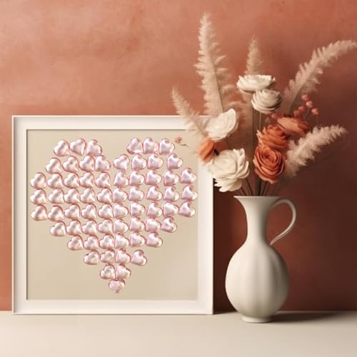 150 Pcs Pink Acrylic Heart Shaped Crystals, 0.9 Inch Heart Crystal Rhinestones, Diamond Fake Gems for Vase Fillers,Table Scatters,Wedding Centerpieces,Birthday,Bridal Shower - color: Pink
