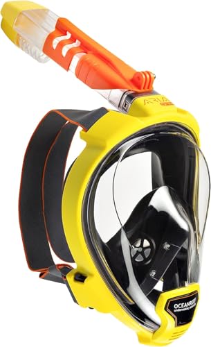 OCEAN REEF - Aria QR + Quick Release Snorkeling Mask - Full Face Snorkeling Mask - 180 Degree Underwater Vision - 8 Colours and 4 Sizes - color: Yellow, size: Small-Medium