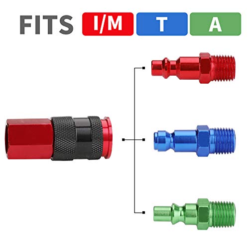 Hromee 1/4 in x 25 ft Polyurethane Recoil Air Hose with Bend Restrictors Compressor Hose with 1/4" Industrial Universal Quick Coupler and I/M Plug Kit, Red - size: 25FT