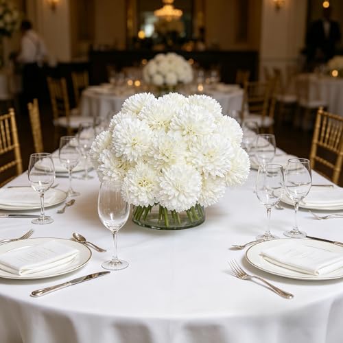 Kimura's Cabin 20Pcs Fake Chrysanthemum Artificial Flowers Silk Ball Flowers Faux Mums Flower with Stem for Wedding Party DIY Bouquets Arrangements Home Table Core Decoration Vase Fillers(White) - color: White Color