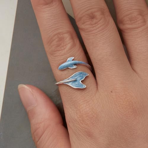 Chunky Rings for Women Statement Adjustable Pearl Ring Turquoise Spoon Ring Sunflower Dainty Open Ring Non Tarnish Unique Jewelry Gift - color: Guppy Fish