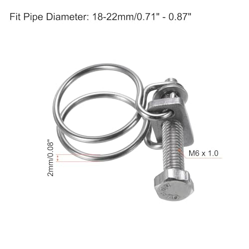 uxcell 10Pcs Double Wire Hose Clamp, 18-22mm Adjustable Stainless Steel Wire Hose Clips with M6 Bolt for Dust Collection Hose, Pump Hose Pipe - size: 18-22mm