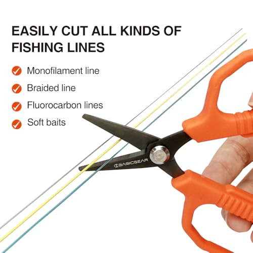 BasicGear Fishing Multi-Tool Scissors – Titanium-Coated, Stainless Steel, Multi-Tool Cutter with Hook Adjuster, Screwdriver, Bottle Opener, Sheath & Non-Slip Grip for Saltwater or Freshwater Use - color: 2pcs - 420 Stainless Steel